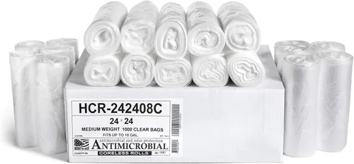 Aluf Plastics Bolsas de basura de alta densidad, 10 galones, 1000 unidades, 8 micras (eq), 24 x 24 pulgadas, transparentes, para baño, oficina,