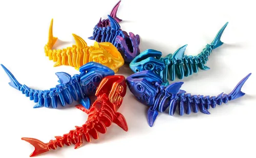 Miniatura 5 de Juguete de tiburón articulado impreso en 3D, divertido diseño de esqueleto móvil para decoración de escritorio, antiestrés y descompresión, lindo
