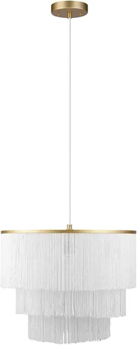 GLOBE Electric x Novogratz 61093 - Lámpara colgante de 1 luz, oro mate, pantalla de flecos de tela blanca, lámpara colgante para sala de estar,