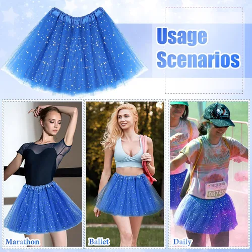 Miniatura 7 de Foaincore 9 piezas de falda tutú para mujer, 4 capas de tul con estrellas, lentejuelas, vestido de ballet para niñas, falda de lentejuelas