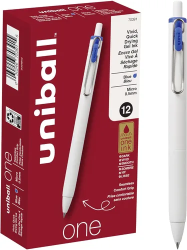 Uniball One - Bolígrafos de gel retráctiles, micropunto (0.020 in), tinta azul, paquete de 12