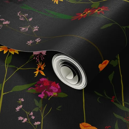 Miniatura 2 de Papel tapiz autoadhesivo de 9 x 2 pies – Moody Floral Dark Flower Stripe Wildflower Minimic Midcentury Modern Stripes Papel tapiz extraíble
