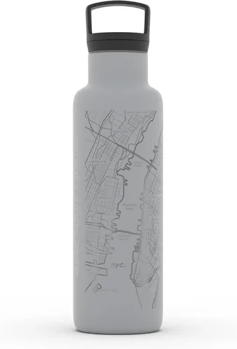 Miniatura 68 de Well Told Botella de agua aislada con mapa de Washington DC grabado, botella de acero inoxidable grabada (21 onzas, blanco) botella aislada de mapa