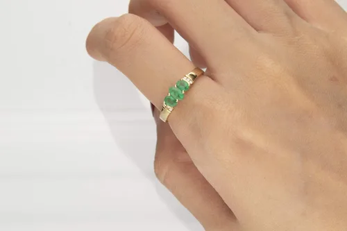 Miniatura 4 de Gin & Grace Anillo de compromiso de oro amarillo de 14 quilates con diamantes de esmeralda natural (I1, I2) para mujer