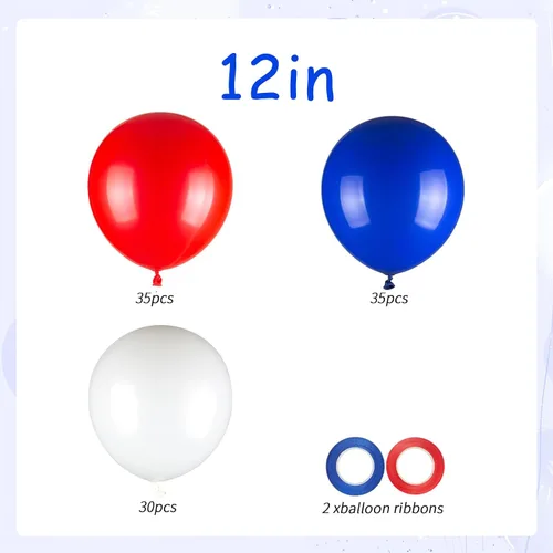 Miniatura 2 de 100 globos rojos, blancos y azules, globos patrióticos del Día de la Independencia de 12 pulgadas para graduación, 4 de julio, fiesta de cumpleaños