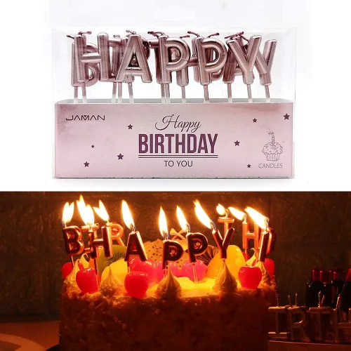 Miniatura 4 de MOVINPE Decoración de pastel de oro rosa con velas de feliz cumpleaños, pancarta de feliz cumpleaños, globos de confeti, abanicos de papel