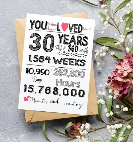 Miniatura 4 de Tarjeta de cumpleaños número 30 para él o ella – Divertida tarjeta de felicitación de hitos plegada de 5 x 7 pulgadas, cartulina de 12.35 oz/m²