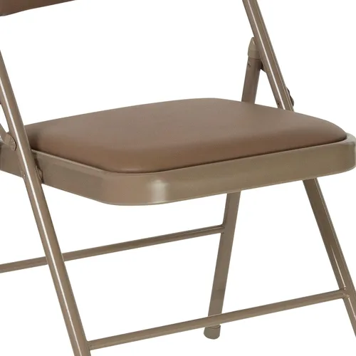 Miniatura 9 de EMMA + OLIVER Paquete de 2 sillas plegables de vinilo beige con doble refuerzo