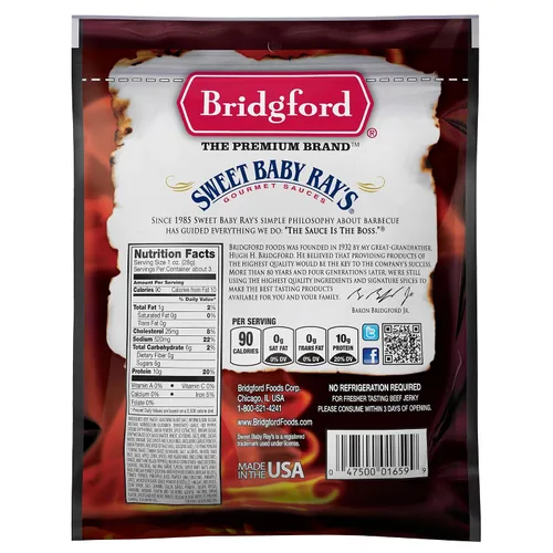 Miniatura 2 de Bridgford Sweet Baby Ray's Beef Jerky Honey BBQ de 3.25 onzas, paquete de 2 – Cecina alta en proteínas para impulso de energía del mediodía