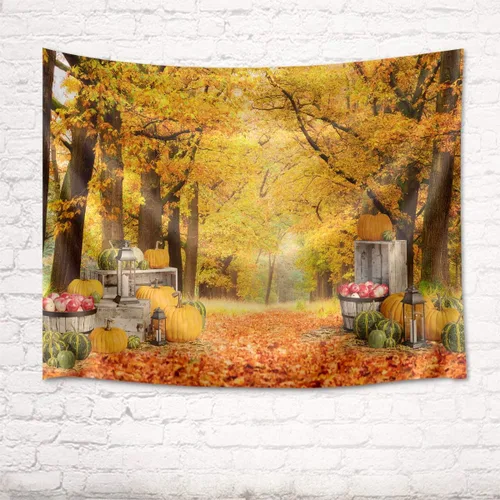 Miniatura 3 de HVEST Tapiz de hojas de arce otoñales para colgar en la pared, hojas de arce caídas, bosque y calabaza, tapiz para colgar en la pared, tapiz