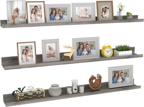 Miniatura 16 de Giftgarden Estantes flotantes de 16 pulgadas montados en la pared, estante de madera de grano de madera beige blanco cremoso para baño, dormitorio