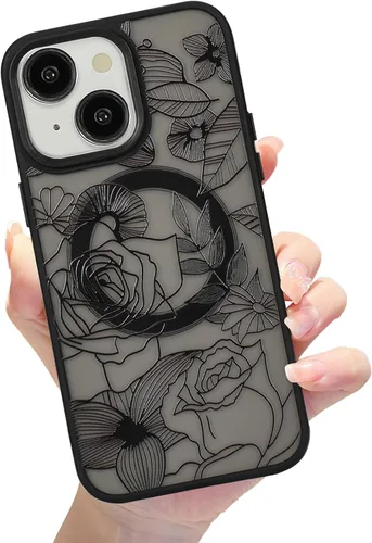 Miniatura 62 de Compatible con el teléfono 13 Pro - Funda magnética mate translúcida, de lujo, a prueba de golpes, magnética y con bonito patrón de flores, carcasa
