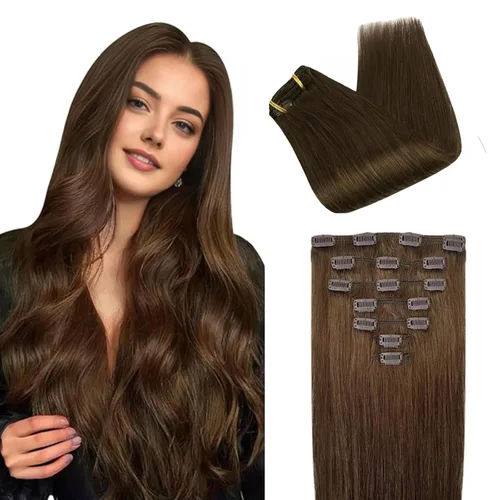 Miniatura 12 de SIYUSI Extensiones de cabello humano real con pinzas, 100% cabello humano Remy brasileño, invisibles y aptas para el cuero cabelludo, color negro