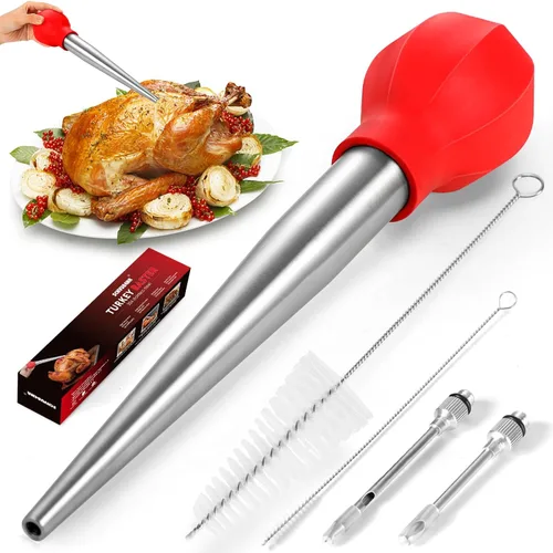 Miniatura 10 de SCHVUBENR Juego grande de bastador de pavo - Herramienta de bastador de acero inoxidable para cocinar - Incluye cepillo para untar, cepillo