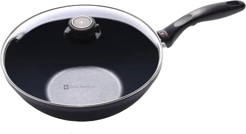 Miniatura 11 de Swiss Diamond Wok Wok HD antiadherente de aluminio recubierto de diamante de 12.5 pulgadas, 5.3 cuartos de galón, incluye tapa y estante de tempura