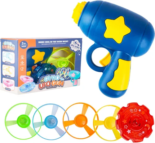 Berry President Juguete de platillo volador, juego de lanzamiento de disco volador con luz de flash giratoria, juguete giratorio para interiores y