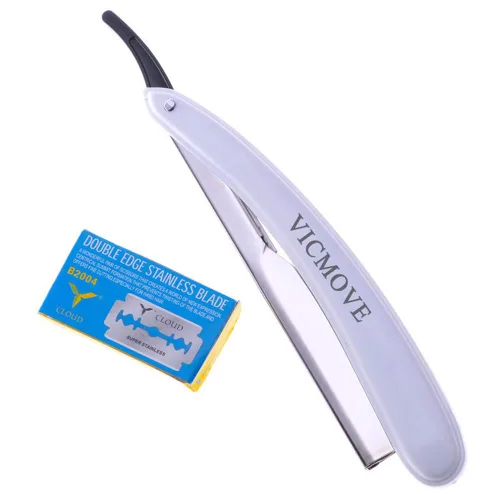 Miniatura 6 de Navaja de afeitar profesional de borde recto con 100 cuchillas Derby, 100% acero inoxidable, 1 navaja + 20 cuchillas 1 Razor + 20 Blades
