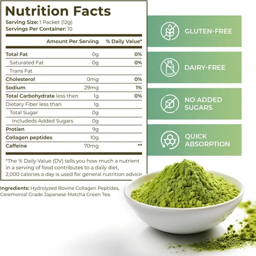 Miniatura 4 de Maiji Suplemento en polvo de péptidos de colágeno de Japón Matcha, polvo de té verde matcha de grado ceremonial (bolsa de 15 porciones)