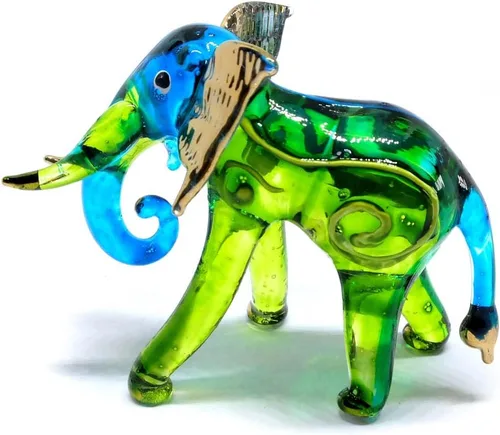 Miniatura 8 de Paquete de 2 figuras de elefante de cristal soplado de 2 pulgadas hechas a mano, figuras de elefante sentado y de pie, ideas coleccionables