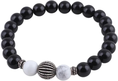 Miniatura 2 de NOVICA Pulsera de cuentas de plata esterlina 925 de ónix con múltiples gemas, 6.25 pulgadas 'Dark Berries', Plata Esterlina, ónix