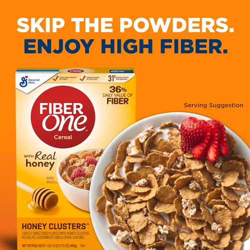 Miniatura 7 de Fiber One Honey Clusters Cereal de desayuno, cereal de fibra hecho con grano entero, 17.5 onzas