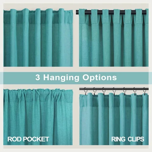 Miniatura 174 de Cortinas de lino gris claro, 2 paneles, presillas traseras, bolsillo para cortinero, semitraslúcidas, ahorran energía, estilo rústico, arpillera