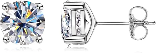 Aretes tipo dormilona de moissanita para mujeres y hombres, total de 4 quilates, 0.315 in, color D, brillantes, redondos, creados en laboratorio,