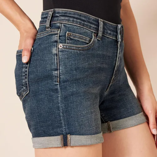 Miniatura 4 de Tienda Essentials Pantalones cortos de mezclilla ajustados de tiro medio de 4 pulgadas para mujer
