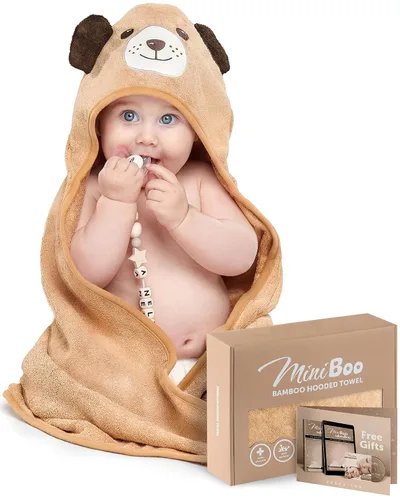 MINIBOO Toallas de bebé con capucha para recién nacidos y niños pequeños - Toallas de baño súper suaves para bebé con capucha, toalla con capucha de