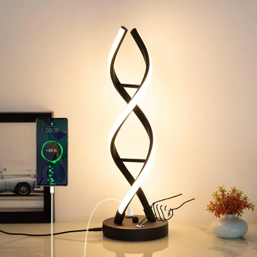 Miniatura 11 de Lámpara de mesa LED moderna, lámparas de mesa en espiral regulables para dormitorio, 3 colores con control táctil, lámpara de mesita de noche con 1