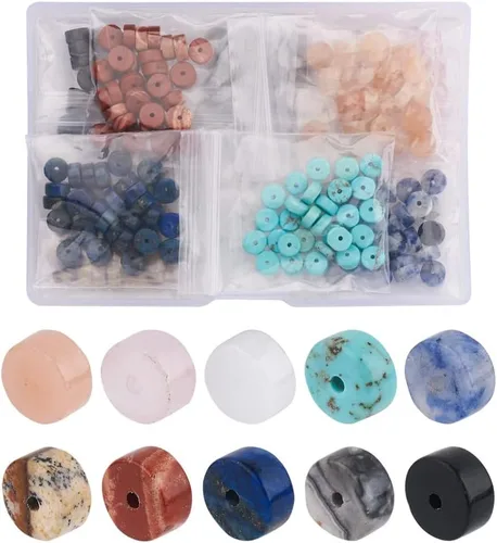 Miniatura 6 de Cuentas Heishi de piedras preciosas naturales de 0.236 pulgadas, 300 unidades de disco de moneda redonda plana para curación de chakras, cuentas