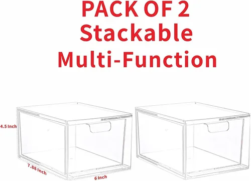 Miniatura 3 de Yieach Paquete de 2 organizadores apilables de maquillaje – vitrina de acrílico de 4.5 pulgadas de alto – Contenedores de almacenamiento de plástico