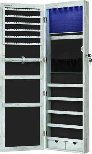 Miniatura 35 de Songmics - UJJC93W - Armario para joyas que se puede cerrar con llave, de montaje en pared o puerta, con espejo de 6 luces LED, para organización