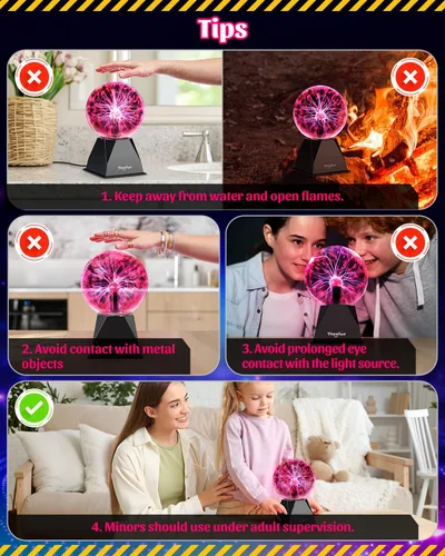Miniatura 8 de Theefun Bola de Plasma: Verdadera Bola de 6 Pulgadas con Base de 3.5 Pulgadas, Globo de Plasma Regalos de Navidad Lámpara Sensible al Tacto y Sonido