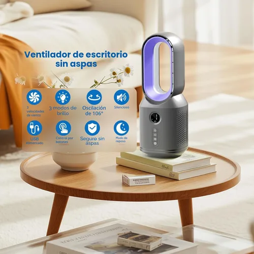 Miniatura 2 de Desk Fan,13 Inch Portable Bladeless Fan, Small Quiet Office Fan with 106° Oscillating, 3 Speeds & Night light, LED Display, Button Control, Personal