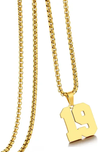 Miniatura 125 de Collar de Número Dorado para Hombre, Cadena de Acero Inoxidable con Colgante de Número para Atletas, Joyería Deportiva Personalizada para Niños