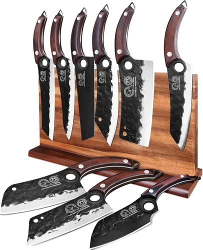 Miniatura 9 de XYJ - Juego profesional de cuchillos de chef serbios con bolsa enrollable, cuchillos de cocina japoneses, cuchillo de carnicero, cuchillo de cocina