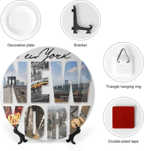 Miniatura 3 de XISUNYA Plato decorativo de 6 pulgadas, artesanía de cerámica de Nueva York, ciudad de Nueva York con diferentes áreas de impresión de Manhattan