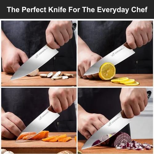 Miniatura 9 de Cuchillo de chef de 8 pulgadas en acero alemán EN1.4116 de alto carbono, ultra afilado, antideslizante, mango de espiga completa, apto