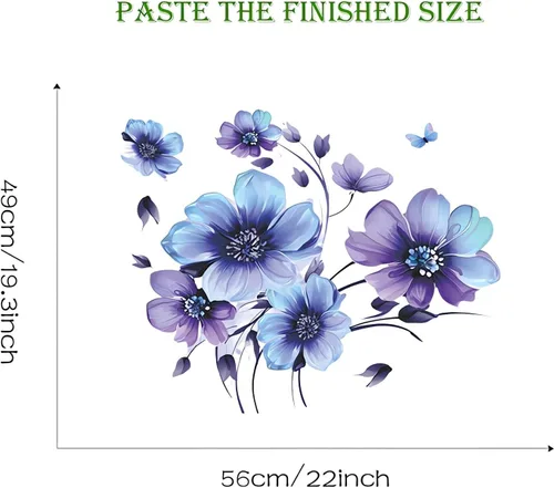 Miniatura 6 de Adhesivos de pared de flores de margaritas de tinta azul-morado, diseño floral de mariposa de sacinora calcomanías de pared removibles de vinilo
