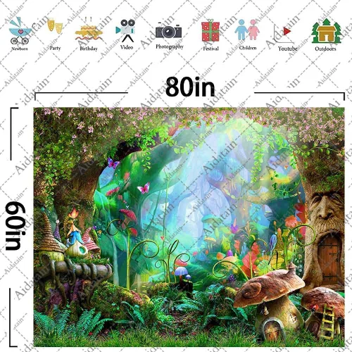 Miniatura 7 de Aidatain Tapiz de bosque de cuento de hadas, para colgar en la pared, diseño de hongos, de franela, grande, 80 x 60 pulgadas, tapices de paisaje