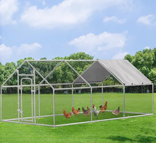 Miniatura 8 de OFIKA Gallinero de metal grande, jaula de pollo para aves de corral, conejos, hábitat, jaula de pato con cubierta impermeable y anti-ultravioleta
