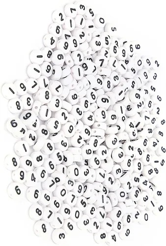 Miniatura 5 de Cuentas acrílicas de números para hacer joyas, 500 cuentas redondas blancas sueltas de 0.157 x 0.27 pulgadas (0.157 x 0.276 in), 0-9 con corazón