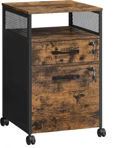 Miniatura 20 de VASAGLE Archivador móvil con ruedas, 2 cajones, estante abierto, para A4, tamaño carta, carpetas colgantes, gris carbón y negro tinta UOFC071B04