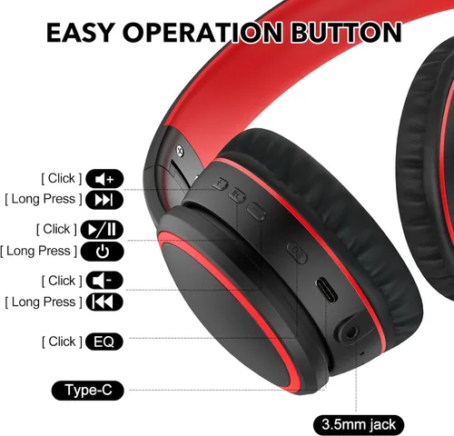 Miniatura 5 de B10 auriculares Bluetooth supraaurales, 2 modos de música EQ (Normal/Graves) y 50 horas de reproducción, auriculares inalámbricos con micrófono