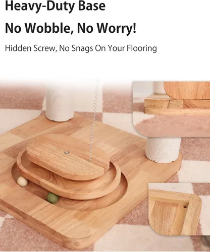 Miniatura 7 de Árbol de madera para gatos grandes, torre moderna para gatos con estantes anchos, postes rascadores de algodón, base súper resistente, perchas