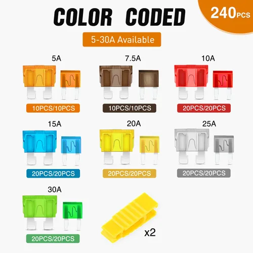 Miniatura 3 de Nilight - 50018R 240 piezas de fusibles estándar y mini con casquillo de cuchilla, 5A 7,5A 10A 15A 20A 25A 30A ATC APR ATO ATS, juego de fusibles