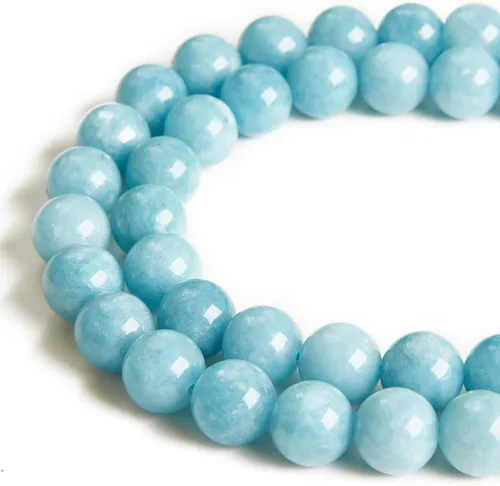 Miniatura 14 de 45 cuentas de jade azul y blanco de 0.315 pulgadas, cuentas de piedras preciosas naturales redondas sueltas para hacer joyas Jade blanco azul