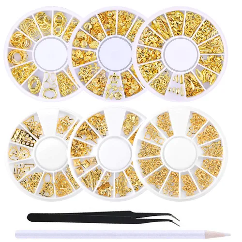 Miniatura 9 de WOKOTO 600 dijes de uñas de pirámide punk dorados, remaches de pirámide de oro 3D para uñas, tachuelas de metal punk, dijes de uñas góticas