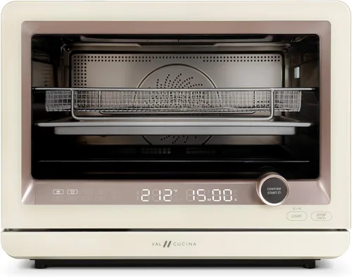 VAL CUCINA Horno de Convección al Vapor 7 en 1 de Encimera con Freidora de Aire, Hornear, Sous Vide, Fermentar, Recetas Integradas |